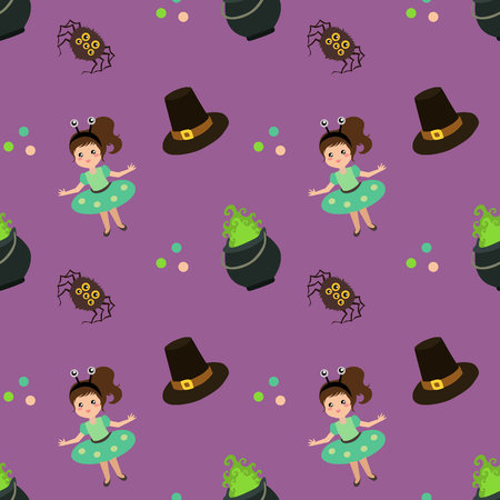 halloween pattern alien costume girl kidsのイラスト素材