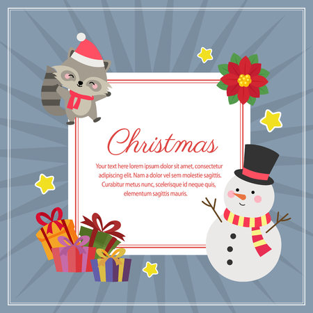 christmas decoration snowman and fox square textのイラスト素材