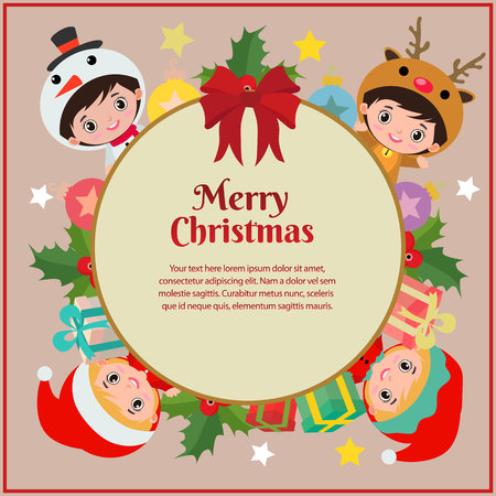 merry christmas with ribbon children costumeのイラスト素材