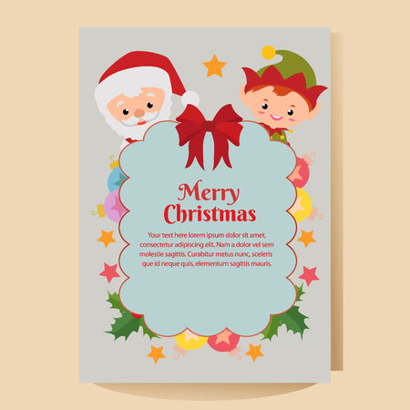 christmas poster with santa claus and elfのイラスト素材
