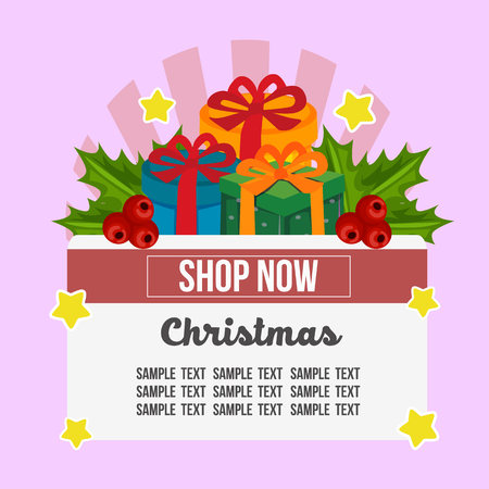 christmas shop theme with present gift box flatのイラスト素材