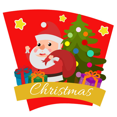christmas with happy santa and treeのイラスト素材