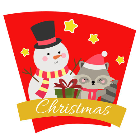 christmas with snowman animal charactersのイラスト素材