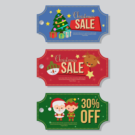 christmas sale coupon template set santa claus elfのイラスト素材