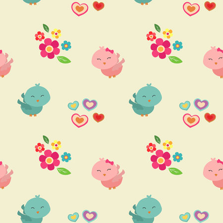 couple bird valentine patternのイラスト素材