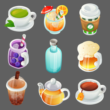colorful beverage cartoon object item setのイラスト素材
