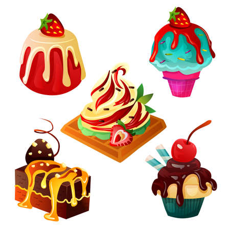 sweet and dessert food with cream on top set