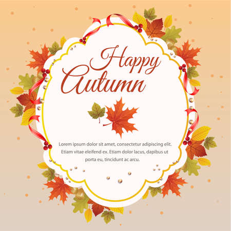 happy autumn round with foliage levesのイラスト素材