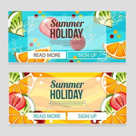 cute summer holiday banner with fruit theme vector illustrationのイラスト素材