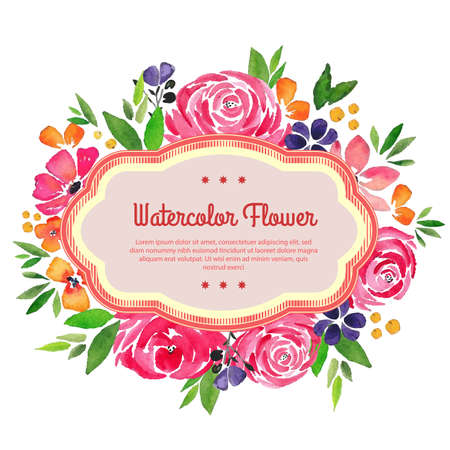 garden flower watercolor template spring roseのイラスト素材