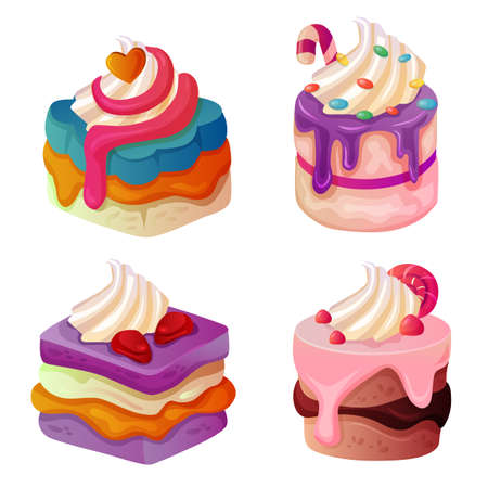 fancy pie and cake object set with cream on topのイラスト素材