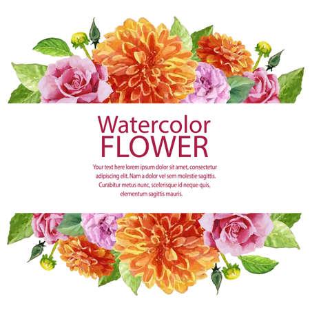 flower garden watercolor dahlia and roseのイラスト素材