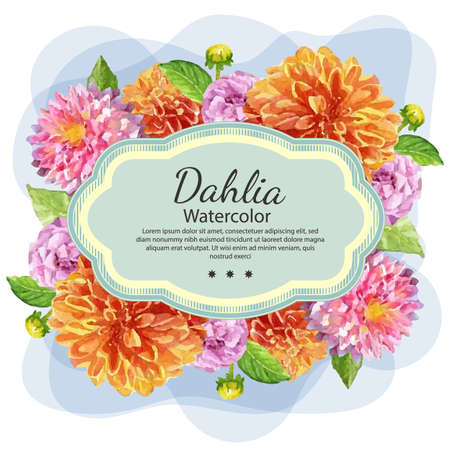 garden foliage template dahlia watercolor flowerのイラスト素材