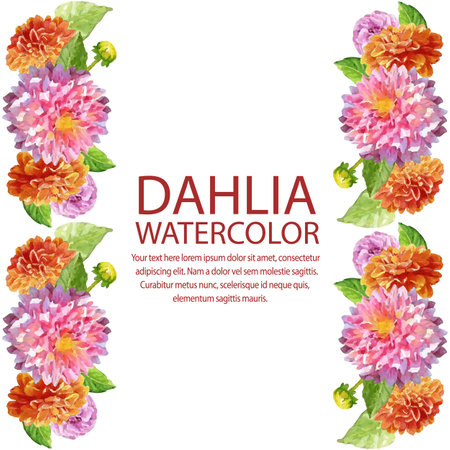 dahlia watercolor vertical border frameのイラスト素材