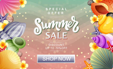 Summer sale banner cute seashell vertical frameのイラスト素材