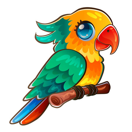 colorful vivid parrot cartoon stickerのイラスト素材