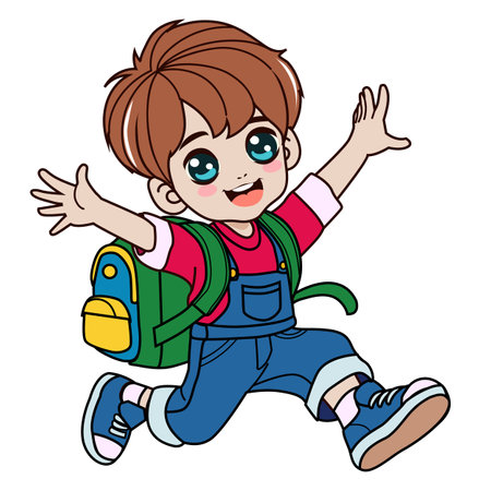 back to school kawaii boy happyのイラスト素材