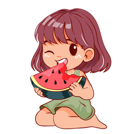 girl eating watermelonのイラスト素材