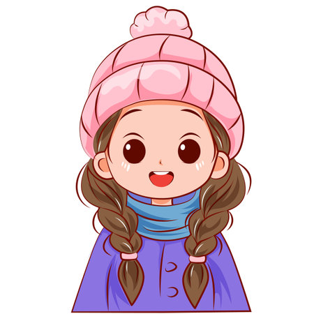 light skin toned girl with winter hatのイラスト素材