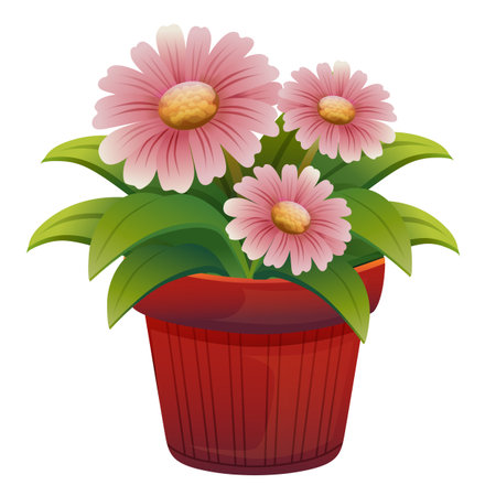 sweet garden flower in pot cartoonのイラスト素材