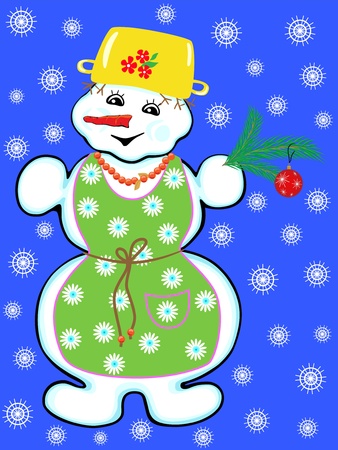 Cheerful snowman on a white background An illustration のイラスト素材
