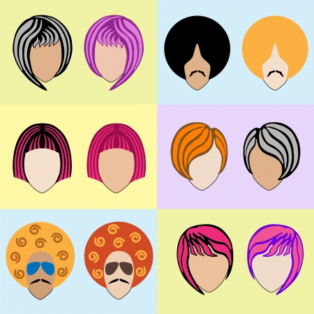 Stylish men's and women's colored wigs. Set.のイラスト素材