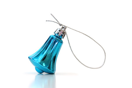 Vintage Christmas decoration isolated on white background. Glass blue bell.の写真素材