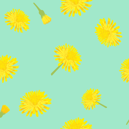 Decorative seamless pattern with flowers and buds dandelion on a turquoise background. Vintage style.のイラスト素材