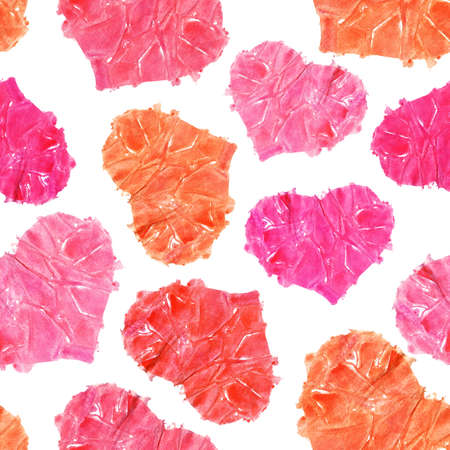 Colorful watercolor hearts on a white background. Valentine's day seamless background.