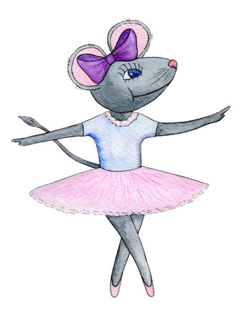 Mouse dancing. Mouse ballerina isolated on white background.の写真素材