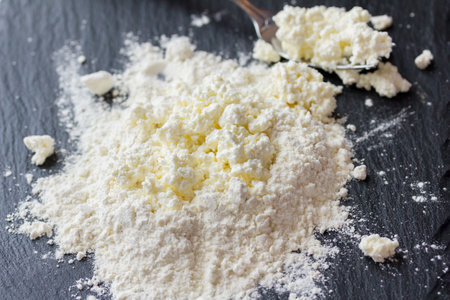 Mix for baking flour, eggs and cottage cheese. Kneading the dough.の写真素材