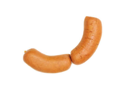 Raw sausages isolated on white backgroundの写真素材