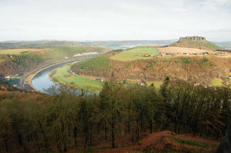 View from Koenigstein Fortress on the surrounding Saxon Switzerlandの写真素材