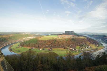 View from Koenigstein Fortress on the surrounding Saxon Switzerlandの写真素材