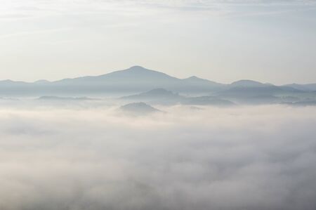 Beautiful foggy autumn landscape of czech switzerlandの写真素材