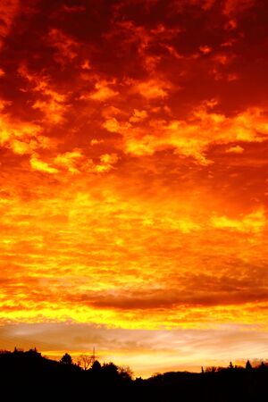 Orange colored sky by the sunsetの写真素材
