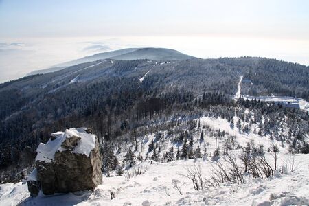 Mountain tops covered by forests in the northern Bohemiaの写真素材