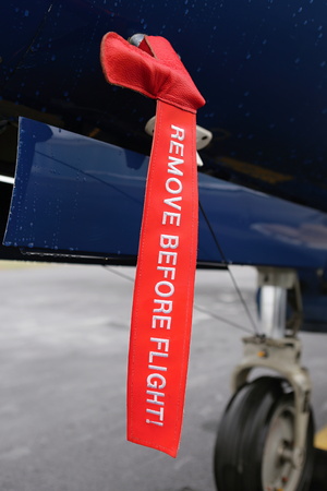 Red Remove before flight cover of the pitot tubeの写真素材