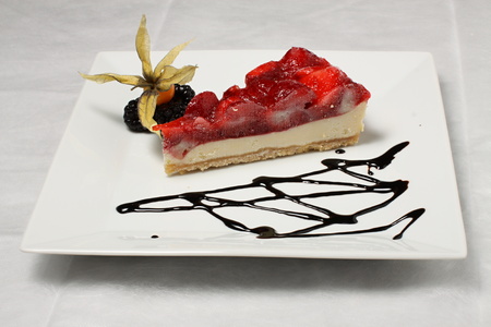 Single piece of strawberry cakeの写真素材