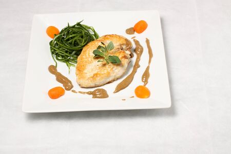 Grilled turkey breast and leavesの写真素材