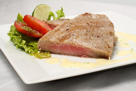 Cut of medium roasted steakの写真素材
