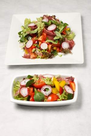 Radish vegetable salad on small dish and square plateの写真素材