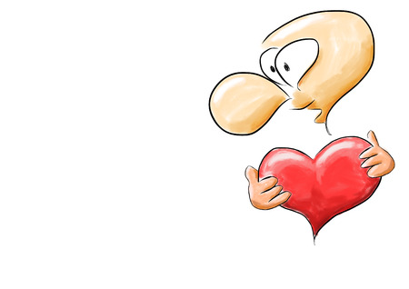 cartoon character of a man who holds in his hands heart, colourの写真素材
