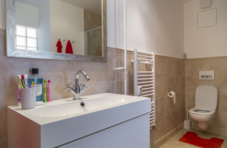 nice bathroom in a two-room apartment with a toiletの写真素材