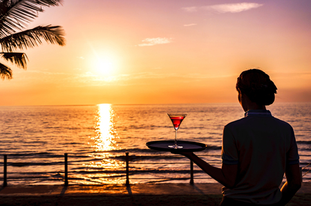 the most beautiful sunset with red wine on the beach seascape thailandのeditorial素材