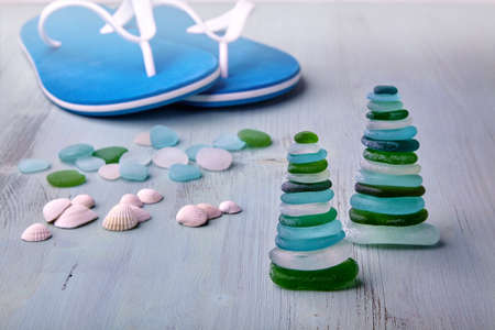 Pyramids from shards of glass bottles polished by the sea