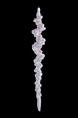 Christmas glass Christmas tree toy decoration icicle white isolated on black background.