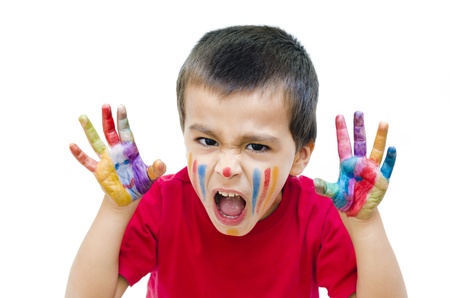 Different colored hands of children and adultsの写真素材