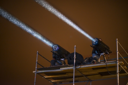 Stage Spotlight on a scaffoldの写真素材