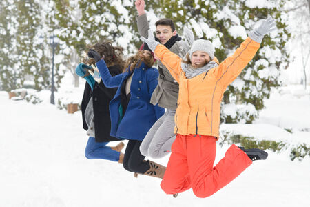 A group of young people playing in the snow